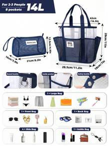 1Pc/Set Macaron Colors Mesh Beach Tote Bag Set With Phone Pocket, Nylon Casual Transparent Toiletry Bag Set With Zipper, Large Capacity Lightweight Storage Bag, Oversized Sandproof Swim Tote, Portable Reusable Summer Tote Bag With Hanging Handle, S/L Wash Bag Gift For New Semester, Spring/Early Summer, Anniversary, Vacation, Daily Use, Holiday, Mother's Day Gift, New Style In 2025.