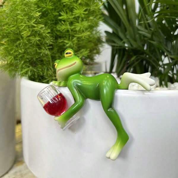 1PC Creative Outdoor Garden Frog Resin Flower Pot Fence Railing Decoration, Indoor Study Bedroom Desktop Outdoor Garden Lawn Landscape Decoration