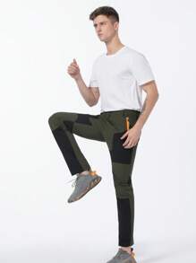 Pantalones de deporte para hombre de exterior, con bloqueo de color, elásticos y de secado rápido, de tela fina, resistente al agua y transpirable, para senderismo y correr