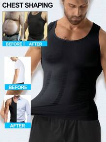 Men's Slimming Compression Shapewear Vest And Tight-Fitting Muscle Tank Top, Tummy Control Undershirt And Body Shaper With Abdomen And Belly Compression, Breathable Athletic Base Layer Shirt For Gym, Workout, Fitness, Sports, Training, And Gynecomastia - Slimming Belly Shaper Undershirts And Underwear Top For Boobs Support
