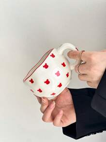 1pc Handpainted Asymmetrical & Asymmetric Ceramic Mug, High-Aesthetic Line Art Devil & Bear Style, Large Capacity Drink Cup For Home, Breakfast, Milk, Coffee, Graduation, Birthday, Holiday Gift For Girlfriend/Boyfriend
