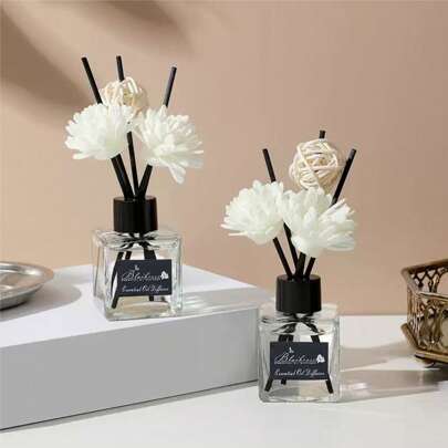 1set,50ml Reed Diffuser, Suitable For Home, Study, Bedroom, Bathroom And Deodorizing,Fragrance Non-Flame Aromatherapy,Air Freshener(1 Bottle Fragrance Oil+4pcs Diffuser Sticks And 1 Rattan Ball +2 Dried Flowers)