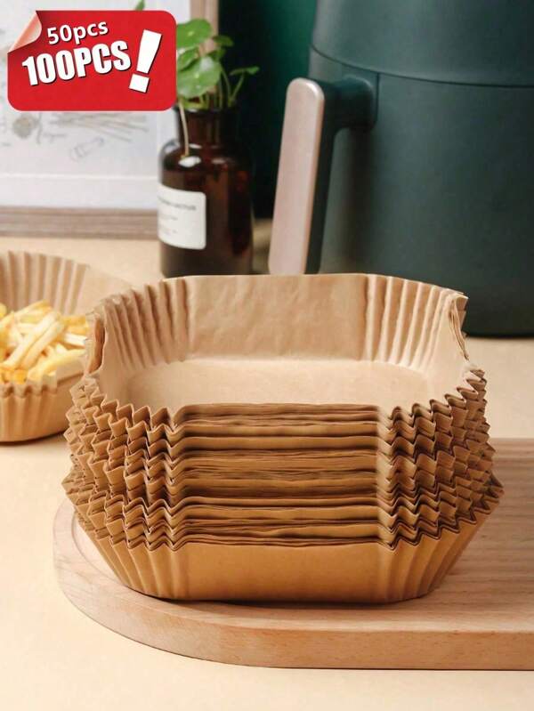100pcs Air Fryer Basket Parchment Liners, Non-Stick Parchment Paper, Square Parchment Sheets For Baking, Steaming, Grilling And Cooking, Heat Resistant, Easy To Clean ﻿