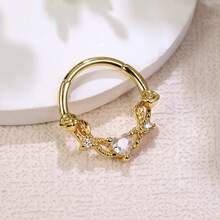 Leocuci 玫瑰方晶锆石鼻中隔环鼻环女式耳环防过敏耳轮软骨穿孔首饰 10 毫米 - 玫瑰 - 查看 2