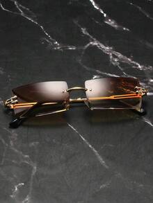 1pc Metal Frameless Rectangular Fashion Gradient Fashion Glasses, Suitable For Outdoor Travel Rectangular Shape Shades - Shuanglan - View 2