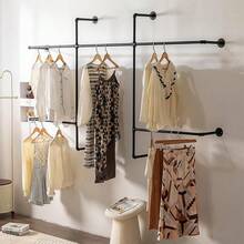 1pc Industrial Pipe Clothing Rack, Hanging Garment Rack, Wall Mounted Pipe Clothes Rack With 3-5 Hanging Rods, Heavy Duty Garment Rack, Industrial Steampunk Closet Organizer Hall Tree,Metal Garment Bar, Multi-Purpose Hanging Rod For Closet Storage, Household Storage Organization For Bedroom, Bathroom, Wardrobe, Wall Decor, Home Decor(Metal Pipes-Black)