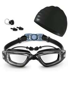 4pcs Swimming Goggles With Earplugs HD Waterproof And Anti-Fog Silicone Swimming Cap For Men And Women Large Frame Swimming Goggles Goggles Swimming Goggles, Beach Essentials, Beach Accessories, Pool Float