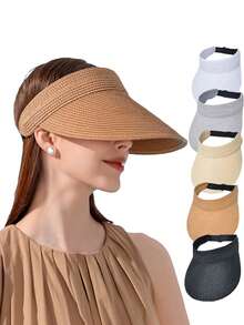 1顶夏季透气可调节遮阳帽，可折叠宽檐草帽，男女通用防紫外线 - A - 查看 12