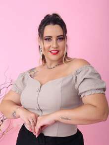 PLUS SIZE BLOUSE BEGALINE ELASTANE CIGANINHA LOOK PLUS SIZE 46 To 52 - Beige - View 3