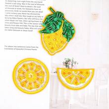1pc Creative Yellow Lemon & Peach Fabric Embroidered Patch, Hat/Clothing Decorative Accessory