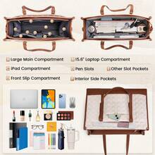 Laptop Bags For Women Vegan Leather Laptop Bag 15.6 Inch Quilted Work Tote Bag Womens Laptop Briefcase For Business Travel Office Teacher Designer Computer Bag With Purse - 棕色 - 查看 2