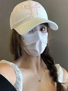 1 件可调节棒球帽，粉色蝴蝶结刺绣 - 甜美可爱风格，四季可折叠涤纶帽，按扣闭合，送给女性的完美礼物，刺绣棒球帽 - 彩色 - 查看 9