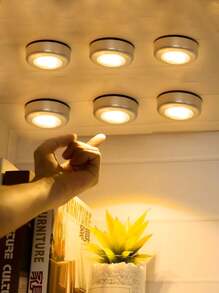 6/3/1 Luz de presión plateada, 3 luces nocturnas inalámbricas LED, diseño de interruptor de presión circular de luz amarilla/blanca, carcasa de material ABS, luz de pared adecuada para iluminación del hogar, pasillo, baño, dormitorio, cocina, gabinete, escaleras, iluminación de automóvil (excluyendo la batería)