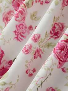 Women's Floral Dress Stylish Lace Patchwork Ruffled Trim Sleeveless Spaghetti Strap V Neck A-Line Long Dress For Summer - Pink - View 9