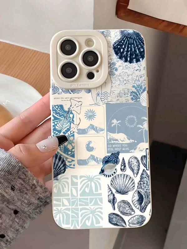 Ocean 1pc New Creative Coastal Seashell And Seaweed Pattern Phone Case Compatible With IPhone 16 Pro Max, 11/12/13/14 Plus, XR/7/8 Plus/15 Pro Max Phone Protective Cover