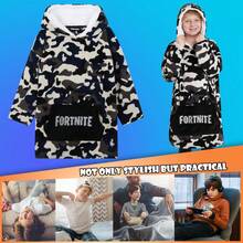 Fortnite Oversized Hoodie Blankets Fleece Extra Long Warm Wearable Hooded Poncho And 14+ Gamers Gift - Black - View 3