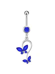 Blue Stainless Steel CZ Heart Dragon Butterfly Navel Belly Button Ring Piercing Jewelry For Women