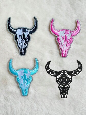 Färgglada glitterko broderade järn-på-lappar, västerländsk cowboy-stil ko-benplåster för lastbilshattar, jeans, skjortor, jackor och väskor, söta gör-det-själv-kläder Accessoarer dekorativa lappar