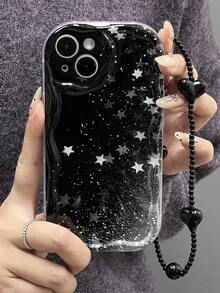 1 pièce Étui de téléphone épais anti-chute, brillant et pailleté avec imprimé étoile. Avec dragonne, compatible avec iPhone 16 ProMax/15/14/13/12/11/XsMax, Galaxy A06/A16/A26/A36/A54/A55/A56/S23/S24/S25 Ultra, version internationale, pas la version domestique - Multicolore - Voir 3