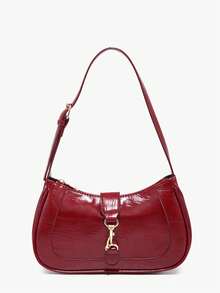 1pc Novachic Vintage Minimalist Crescent Shaped Adjustable Strap Handbag, Suitable For Dates, Outings, Parties - Red - View 3