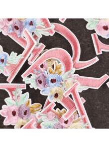 1 pieza, Parche bordado con flores para planchar con letras (A-Z), apliques decorativos para DIY en decoración de ropa, material de tela, calcomanías para ropa