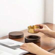1 Acacia Wood Walnut Colored Solid Wood Ashtray With Wooden Cover For Home Living Room, Anti Fly Ash Creative Office, Round Wood Design - Multicolor - View 10