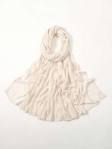 1pc Women Solid Color Viscose Headscarf, Soft Wide-Edged Hijab Scarf, Versatile Sunscreen Shawl, Suitable For Everyday Wear For Dress - Beige - View 4