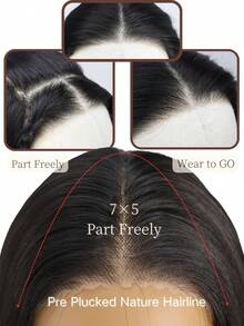 SALLYWELL Wear And Go 无胶假发 7*5 蕾丝前假发 假发 无胶黑色直发 女士合成假发 Wear&Go 26 英寸