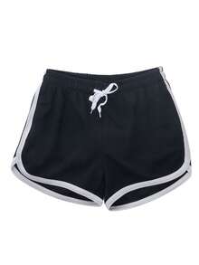 Men Summer Athletic Outfits, Color Splicing Drawstring Elastic-Waist Sports Running Shorts For Boys - Black - View 1