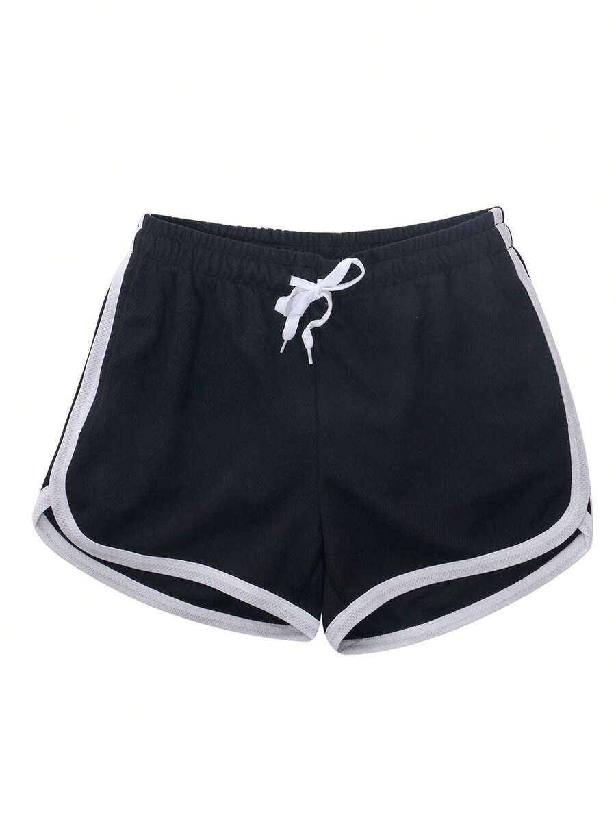 Men Summer Athletic Outfits, Color Splicing Drawstring Elastic-Waist Sports Running Shorts For Boys - Black - View 1