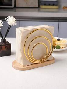 1pc/2pcs Nordic Style Wooden Base Metal Napkin Holder, Upright Metal Tissue Box, Desktop Decor Accessory, Suitable For Home, Restaurant, Hotel, Cafe, And School Supplies - Multicolor - View 12