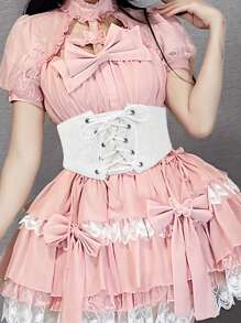 1pc Palace Style Elastic Waist Belt With Lace Decor, Waistline Cincher For Women's Dresses