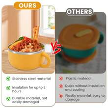 Tazón de ramen de 1200 ml, tazón de fideos de acero inoxidable con tapa, resistente al calor, tazones de fideos instantáneos, utensilios de cocina, accesorios de cocina - Amarillo - Ver 6