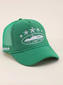 1pc Embroidered 5-Star Baseball Cap With Mesh Breathable Fabric, Adjustable Visor Sun Hat For Outdoor Travel Beach, Suitable For Men & Women, Y2K Style