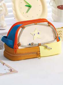 1pc Extra Large Capacity Storage Bag, Tent Shaped Multi-Functional Collapsible Tote Bag With Handles, Convenient To Carry, 3-Layer Storage For Cosmetics, Sundries, Keys & Coins, Suitable For Travel, Office, School, Unisex, Great Gift For Family And Friends, Mothers Day