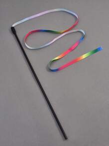 1pc 7-Color Rainbow Ribbon Cat Teaser Wand Interactive Toy