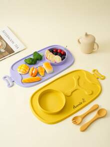 1pc Personalized Customized Name Baby Silicone Bowl, Customized Baby Tableware, Non-Slip Baby Feeding Plate, Printable On Demand, Baby Food Storage Bowl, Baby Baptism Gift - Multicolor - View 5