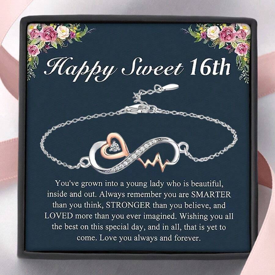 1pc 16th Infinity Heartbeat Bracelet With Card And Box Gift, 16th Birthday Gift - Happy Sweet 16th - View 1