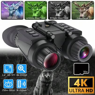 NV8300 Infrared Night Vision Binoculars, 8X Digital Zoom Naked-Eye 3D Head Mounted Goggles, 4K HD Hunting Video Recorder, 850nm Adjustable Brightness