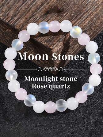 1pc Matte Moon Stone Women Wisdom Bracelet 8mm Rose Quartz & White Jade New Beginnings, Soothing,Clarity, Emotional Balance Beaded Fashion Jewelry Festival Gifts For Women Men