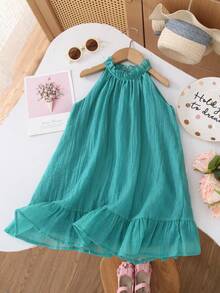 Humor Bear Abito estivo casual alla moda da ragazza con collo alto senza maniche, verde pavone - Verde - Visualizzare 1