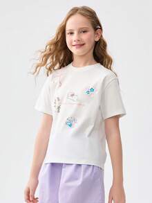 Balabala Girls' Quick-Dry Cartoon T-Shirt, Soft & Fashionable Summer Clothing - Original White - View 2
