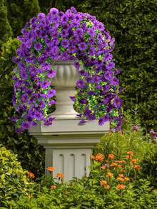 1/2/4 piezas Eucalipto artificial de seda Flor Enredadera, Follaje resistente a los rayos UV para colgar en exteriores, adecuado para aniversario, graduación, boda, fiesta, hogar, oficina, porche, jardín, decoración de pared en primavera y verano - Gloria de la mañana de eucalipto morado - Ver 7