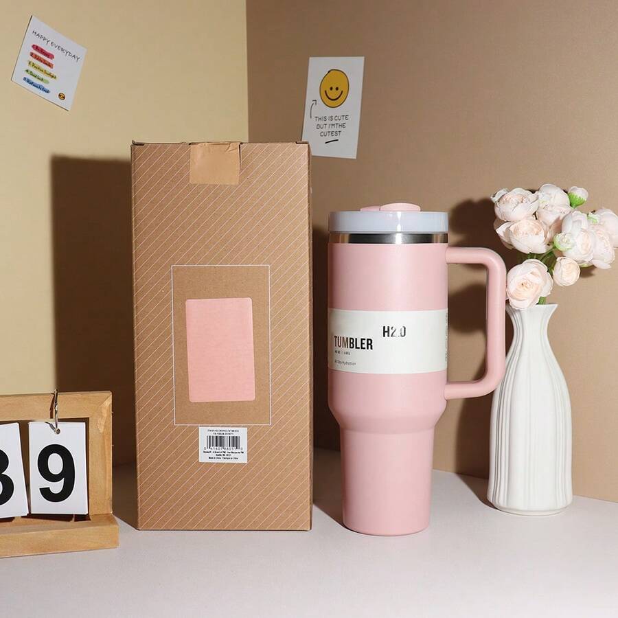 STANLEYSINCE 1913 40 Oz Stainless Steel Tumbler Double Wall Vacuum Insulated Portable Drinking Cup Travel Iced Coffee Mug Summer Drinkware With Handle And Straw, Perfect For Travel, Home, Office, Gift, Ice Drinks And Hot Drinks - 40oz - 查看 1