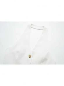 Women Fashion Halter V Neck Tops Solid Front Button Sleeveless Waistcoat Summer Sexy Backless Female Chic Tops - White - View 9