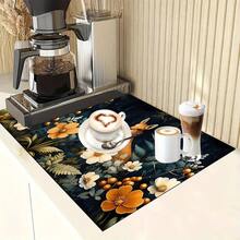 1 pieza Alfombra absorbente con estampado floral/Alfombra de secado, Protector de mesa de poliéster para encimera de cocina, cafetera, utensilios - Mantel individual para barra del hogar y mesa de comedor