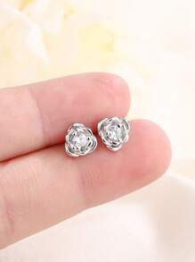 1 paire de boucles d'oreilles à fleurs de rose à vis pour femmes, délicates, , polyvalentes, peuvent être portées pendant le sommeil