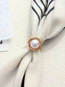 5PCS Accessories Women Fashion Hijab Pins Casual Simple Bohemian Style Gold Faux Pearl Silk Scarf Combination Buckle Corner Knot Ring Multi-Functional Scarf Fixed Buckle For Dress