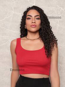 Kit 2 Cropped Canelado Regata Feminino Blusa Básica Camiseta Curta Croped Casual - Cinza/Vermelho - Visão 4