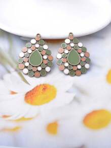 12 pièces Ensemble de fabrication de bijoux Pendentifs et boucles d'oreilles pour femmes de style bohème en alliage de zinc vert olive